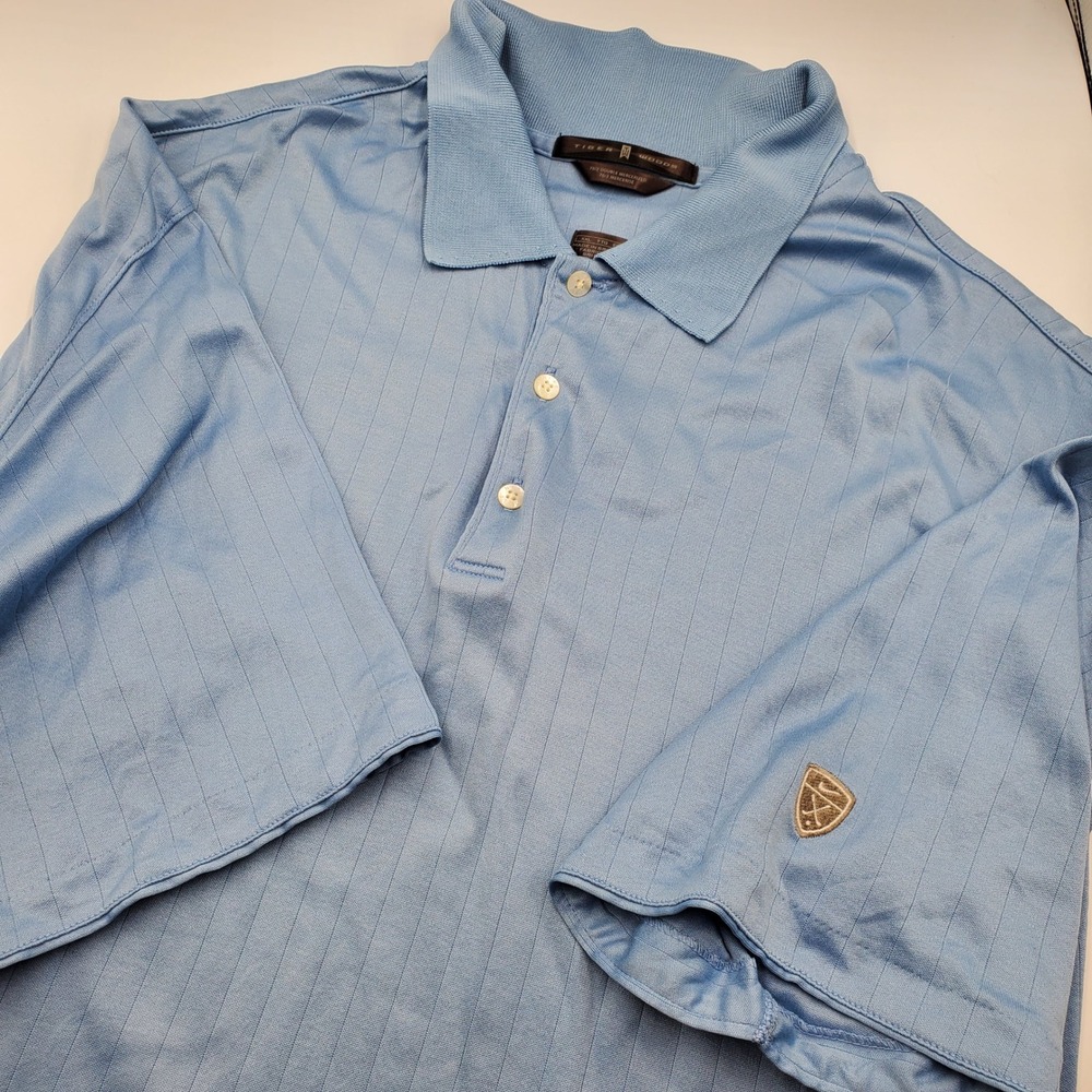 Tiger Woods Collection Nike Blue Pinstripe Mercerized Cotton Polo XXL Mens Flaw